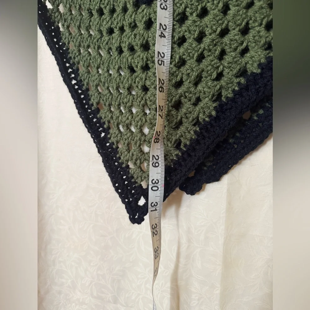 Crochet Poncho, Women’s size Large Handmade Army Green Color Crochet Poncho - Picture 6 of 6